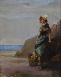 Appraisal: British School th Century oil on panel Woman at Rock