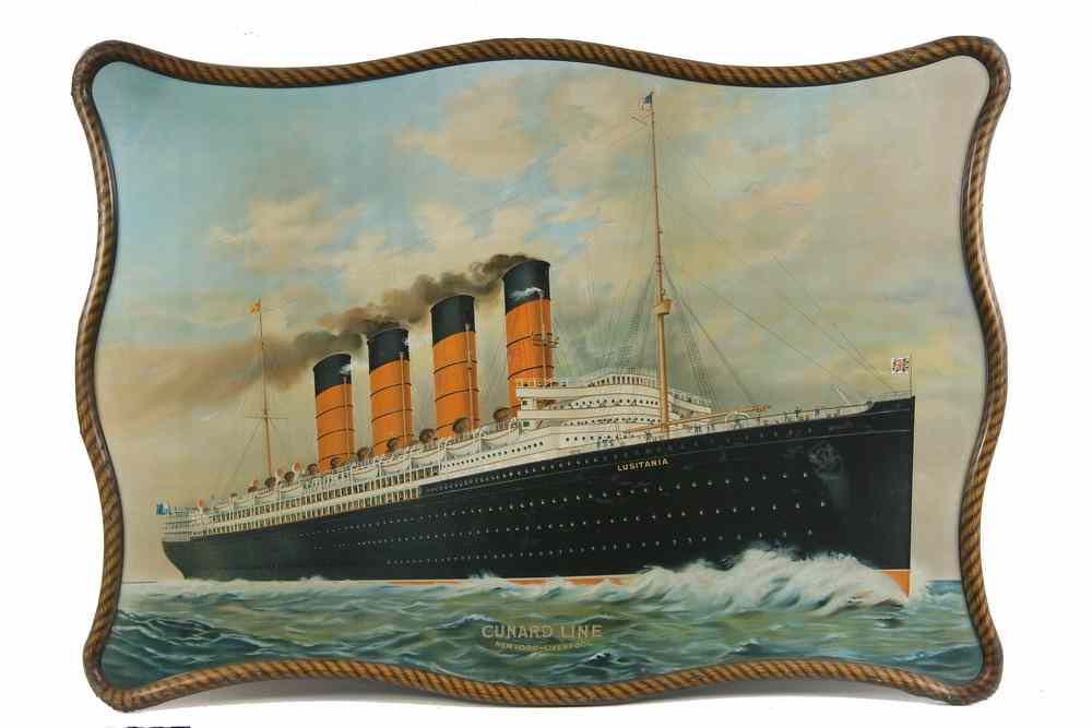 Appraisal: OCEAN LINER ADVERTISING TIN LITHO SIGN - Cunard Line RMS