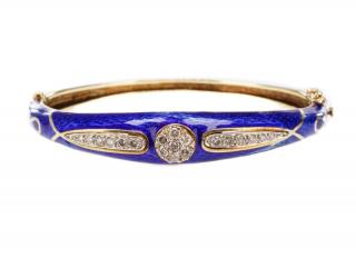 Appraisal: k Gold Blue Enamel Diamond Bracelet Vintage s ladies custom