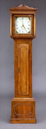 Appraisal: CHIPPENDALE-STYLE OAK LONG CASE CLOCK The in painted brass face