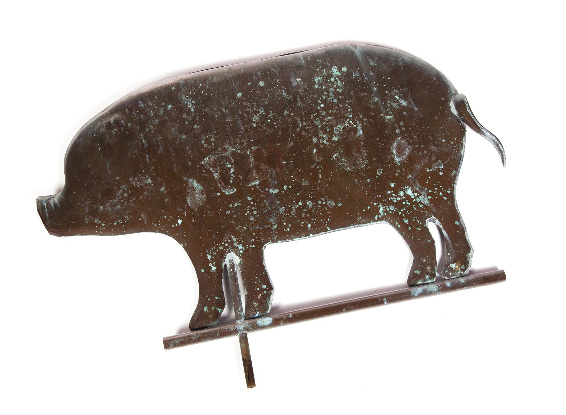 Appraisal: AMERICAN WEATHERVANE Mid th century Full-bodied copper pig with verdigris