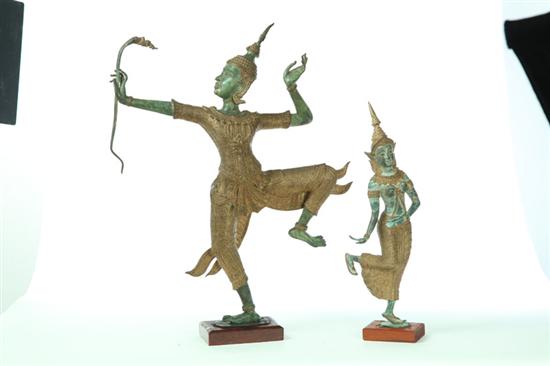 Appraisal: TWO BRONZE FIGURES Thailand th century Cast bronze dancer and