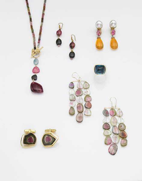 Appraisal: Multi-color Tourmaline Suite Consisting of a sautoir necklace featuring a