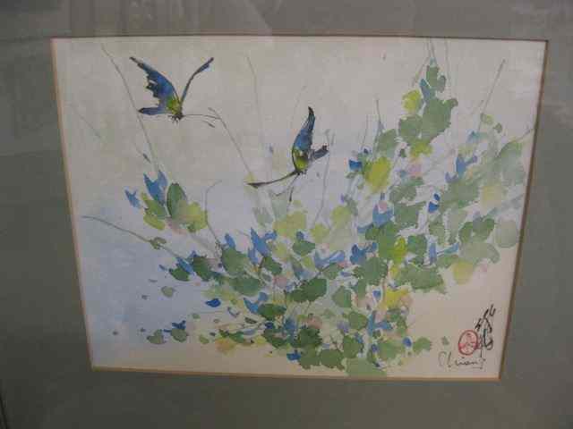 Appraisal: Chiang Watercolor butterfly floral '' x '' signed