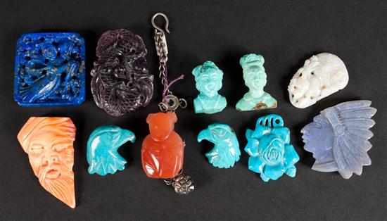 Appraisal: Eleven carved hardstone figures turquoise agate opal etc Estimate -