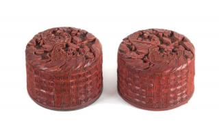 Appraisal: A Pair of Cinnabar Lacquer Circular Boxes and Covers A