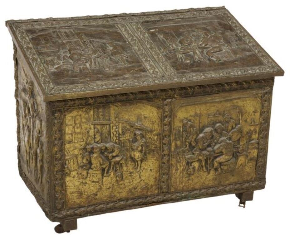 Appraisal: Large Dutch slant-lid coal hod late th c hinged lid