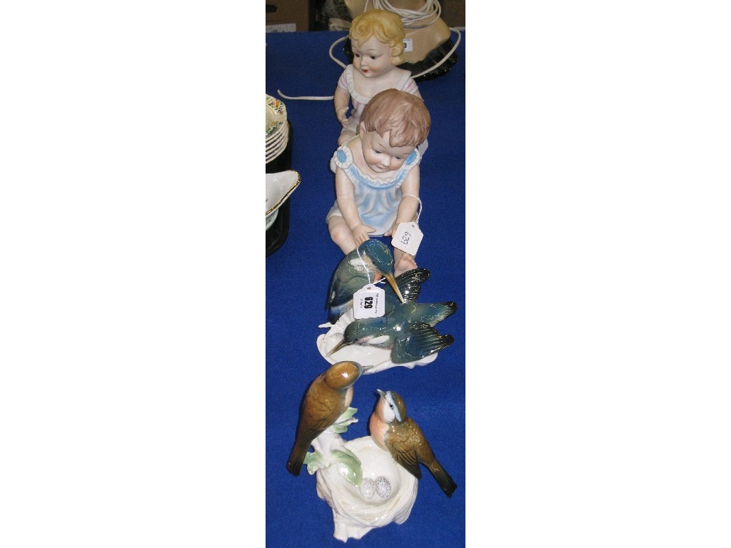 Appraisal: Two Sitzendorf porcelain figures of birds Kingfishers and two n