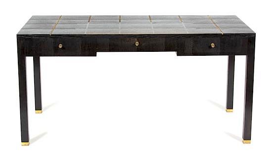 Appraisal: A Contemporary Bronze Inlaid Ebonized Writing Desk Height x width