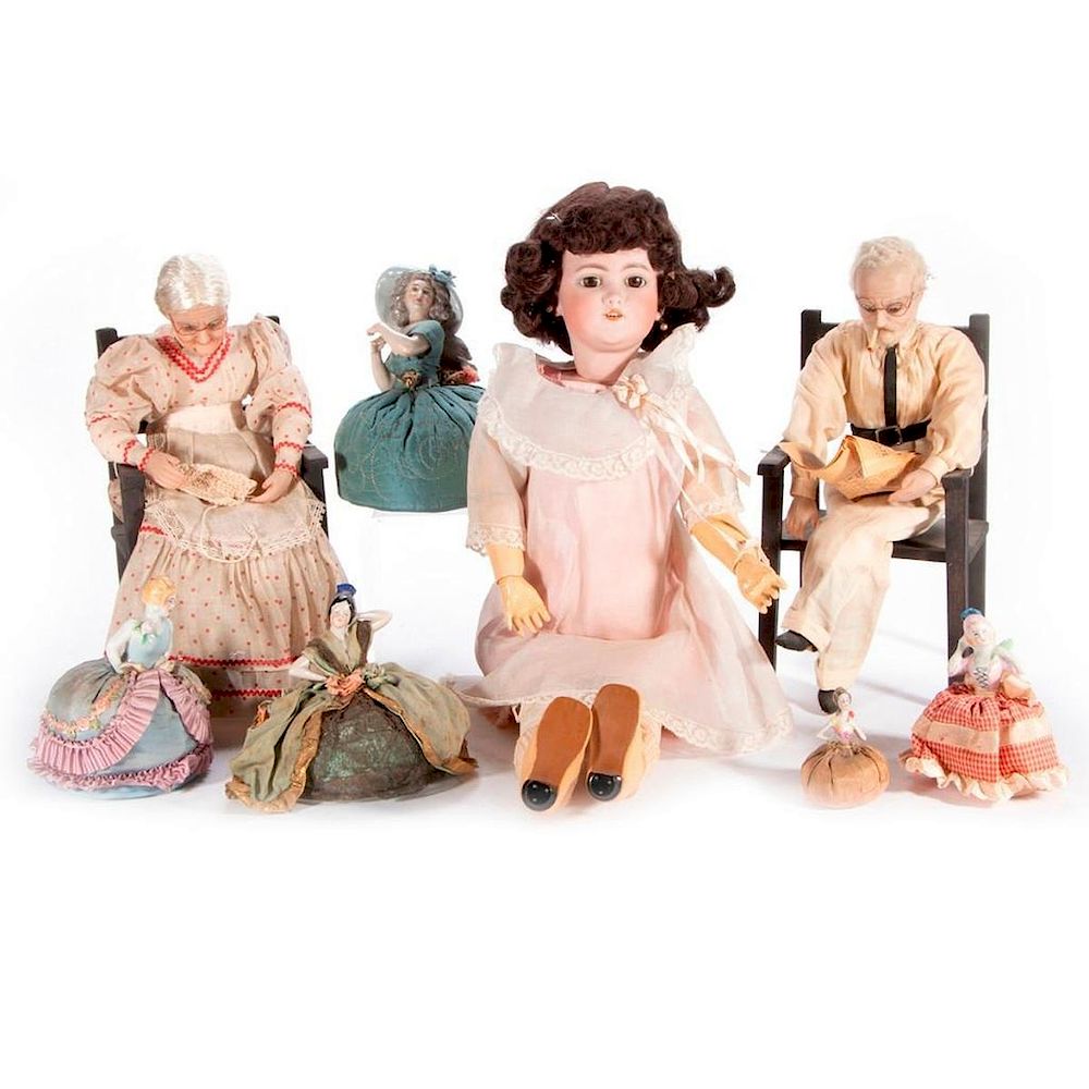 Appraisal: Seven vintage dolls A collection of seven vintage dolls porcelain