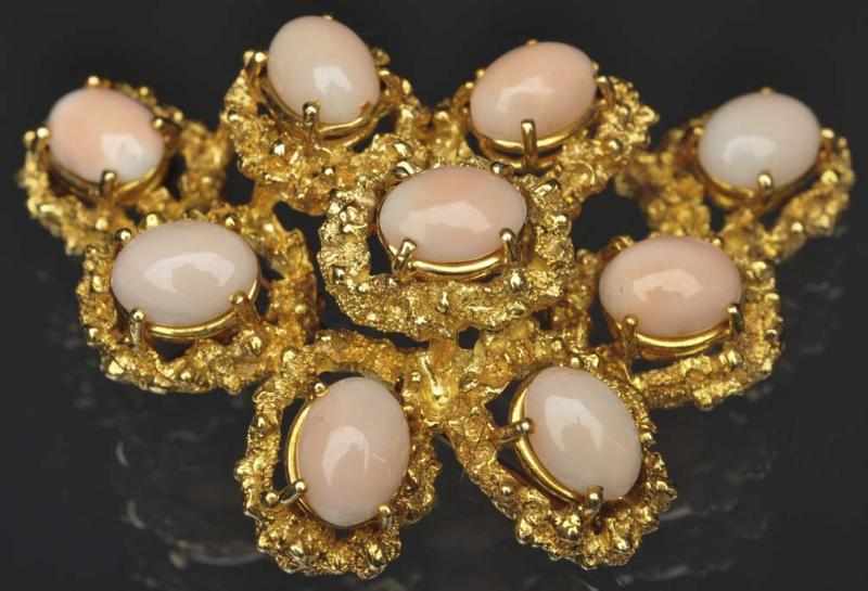 Appraisal: K Y Gold Pendant Pin with Pink Coral Stone Butterfly