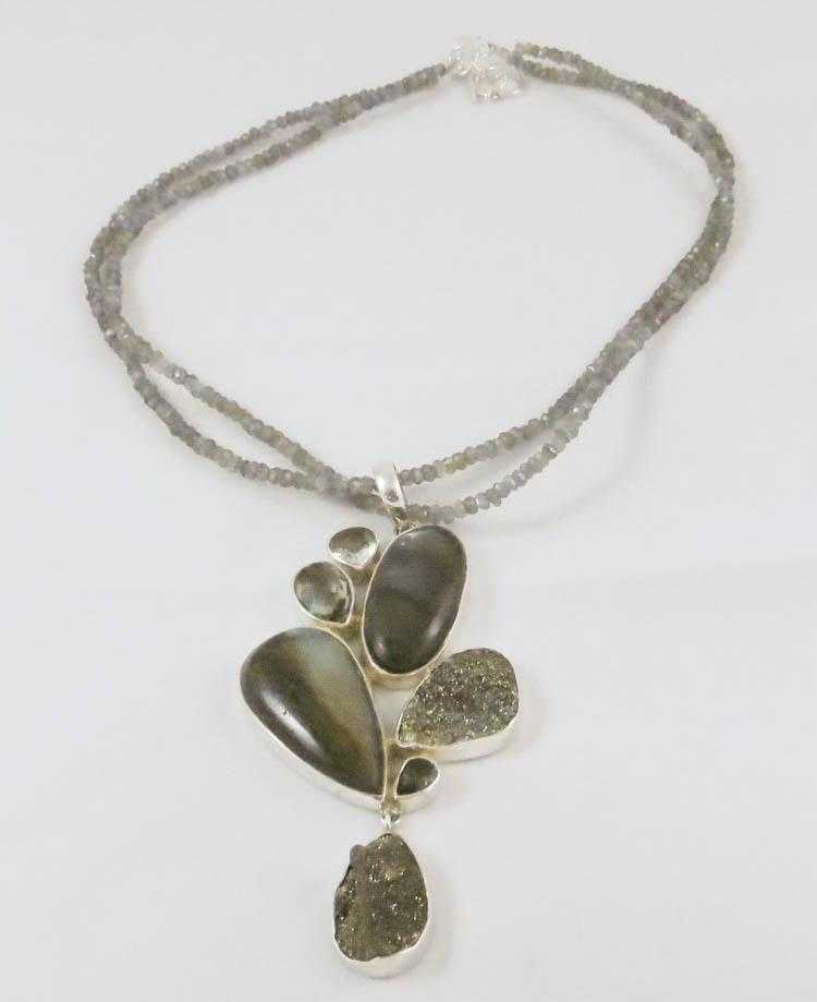 Appraisal: LABRADORITE AND PRASIOLITE PENDANT NECKLACE suspended on a double strand