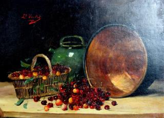 Appraisal: L Violet French Still life Signed Oil painting on canvas