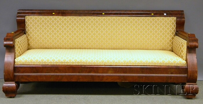 Appraisal: Empire Upholstered Mahogany Veneer Sofa lg in