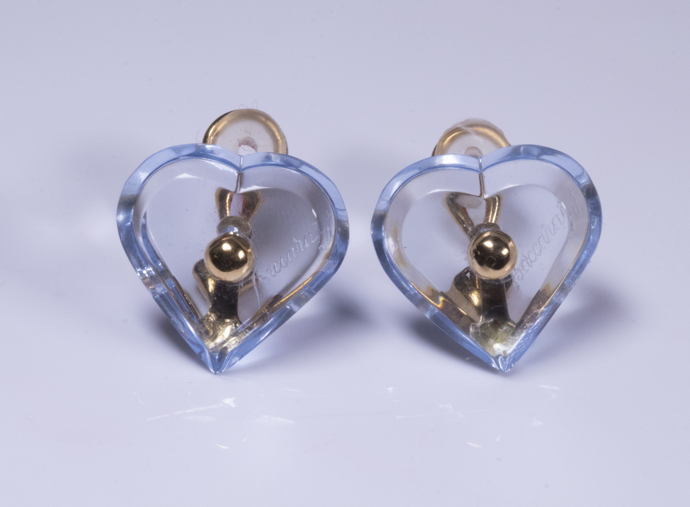 Appraisal: BACCARAT AQUAMARINE HEART SHAPED EARRINGS Pair of Baccarat A La