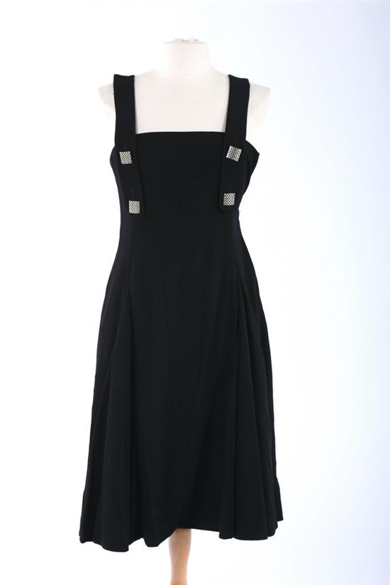 Appraisal: GALANOS BLACK CREPE COCKTAIL DRESS s A-line with pleated skirt