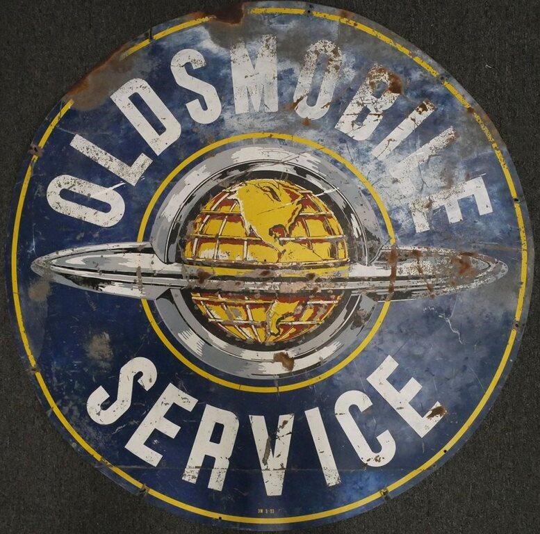 Appraisal: SCARCE OLDSMOBILE -SIDED METAL SIGNVintage dated double-sided Oldsmobile Service dealer