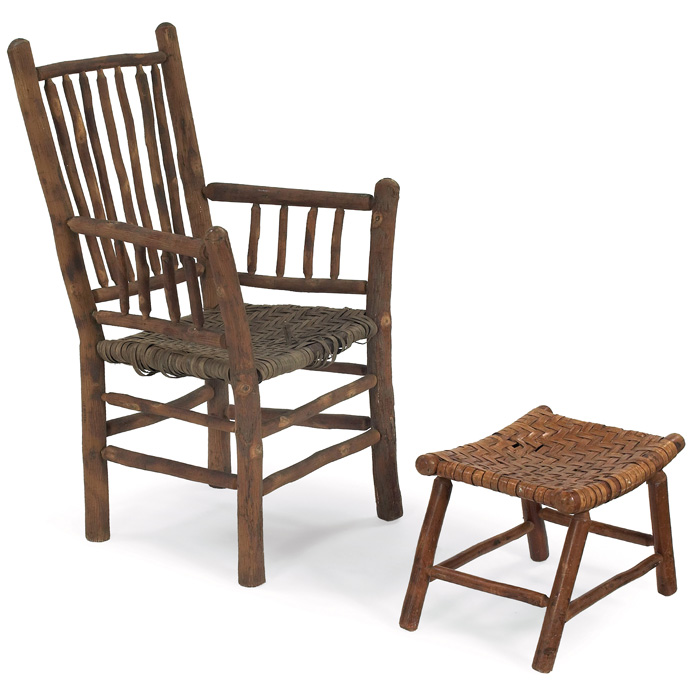 Appraisal: Old Hickory armchair and footstool spindled back and arms over