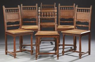 Appraisal: Set of Six French Henri II Style Oak Dining Chairs