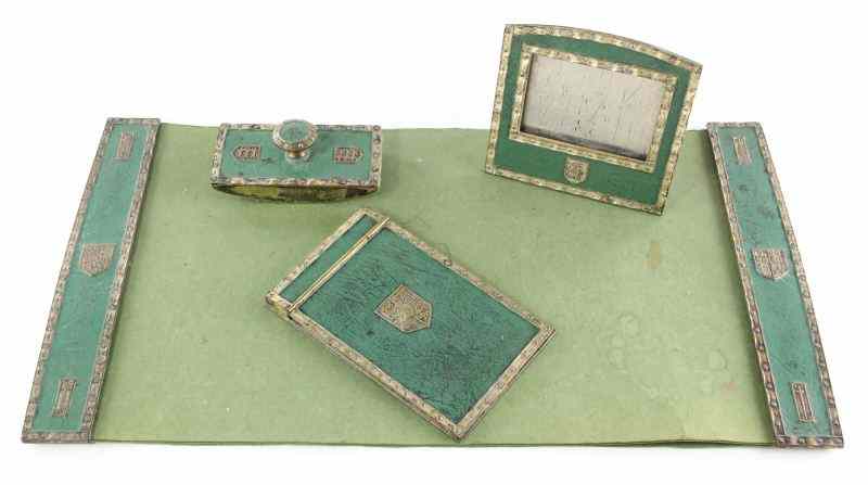 Appraisal: Tiffany Studios ''Heraldic'' Four Piece Desk Setincluding a pair of