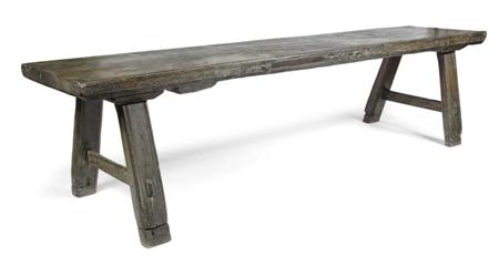 Appraisal: IBERIAN OAK TRESTLE TABLE TH CENTURY the rectangular plank top