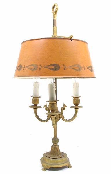 Appraisal: An Empire style gilt bronze table lamp height in width