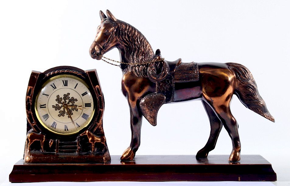 Appraisal: Western Horse Brass Mantle Ingraham Clock For your consideration is