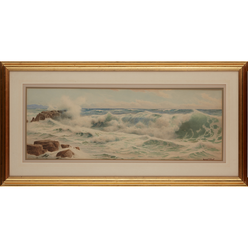 Appraisal: ERNEST STUART BRITISH FL - CRASHING WAVES signed watercolour cm