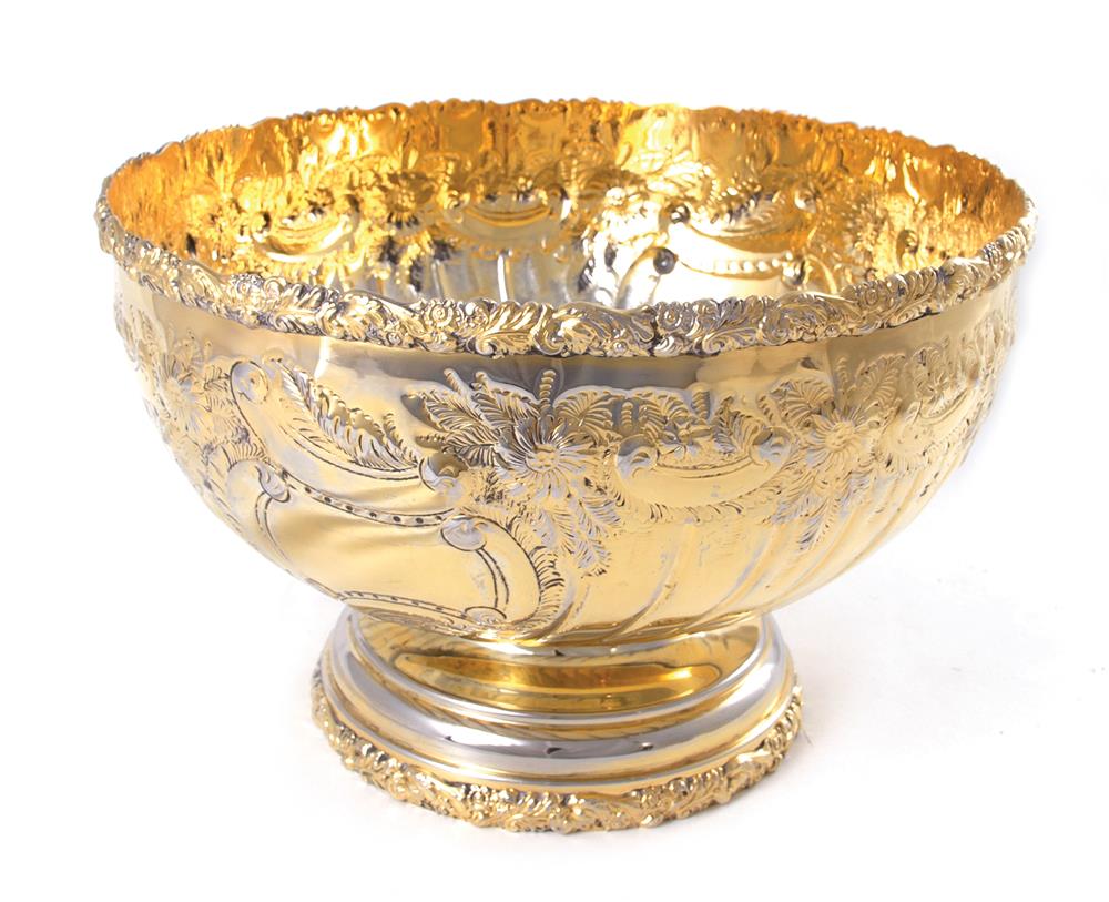 Appraisal: Massive English gilded silverplate punch bowl Israel Freeman Son first