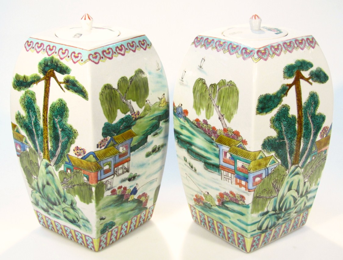 Appraisal: A pair of Chinese Republican period polychrome vases each square