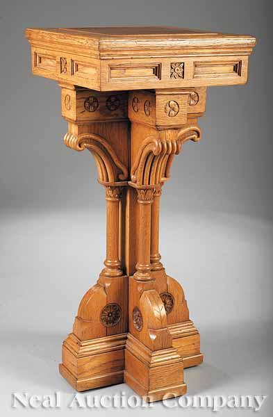 Appraisal: An American or English Gothic Revival Oak Pedestal th c