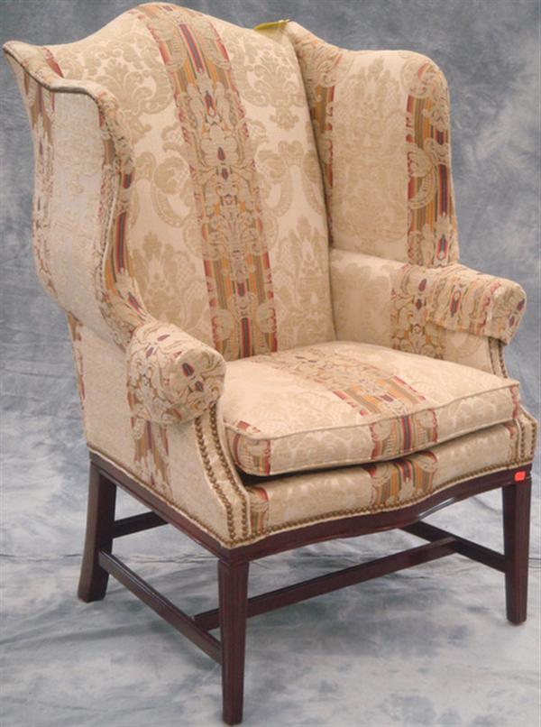 Appraisal: Hepplewhite style wing chair by Hancock Moore h Estimate -