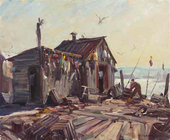 Appraisal: Emile Albert Gruppe American - Lobster Shacks oil on canvas