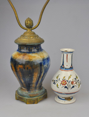 Appraisal: An antique Middle East stoneware vase converted to a table