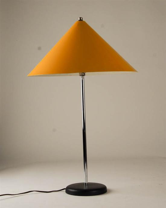 Appraisal: Chrome Pole Lamp with Black Metal Base and Yellow Metal