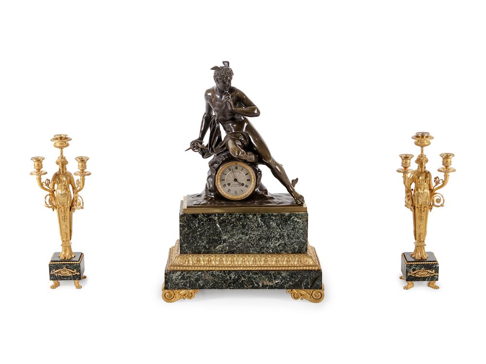 Appraisal: An Empire Style Gilt and Patinated Bronze and Marble Clock