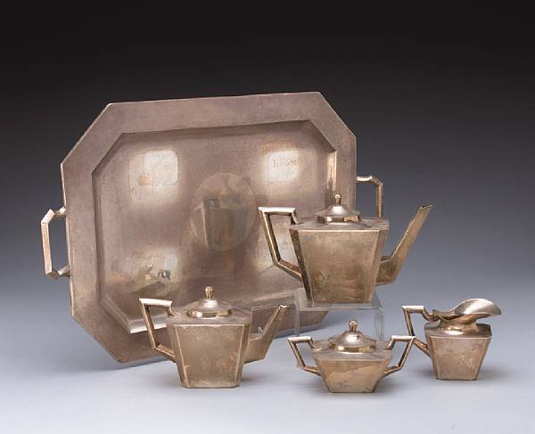 Appraisal: A Mexican sterling four piece tea set with matching trayFeisa