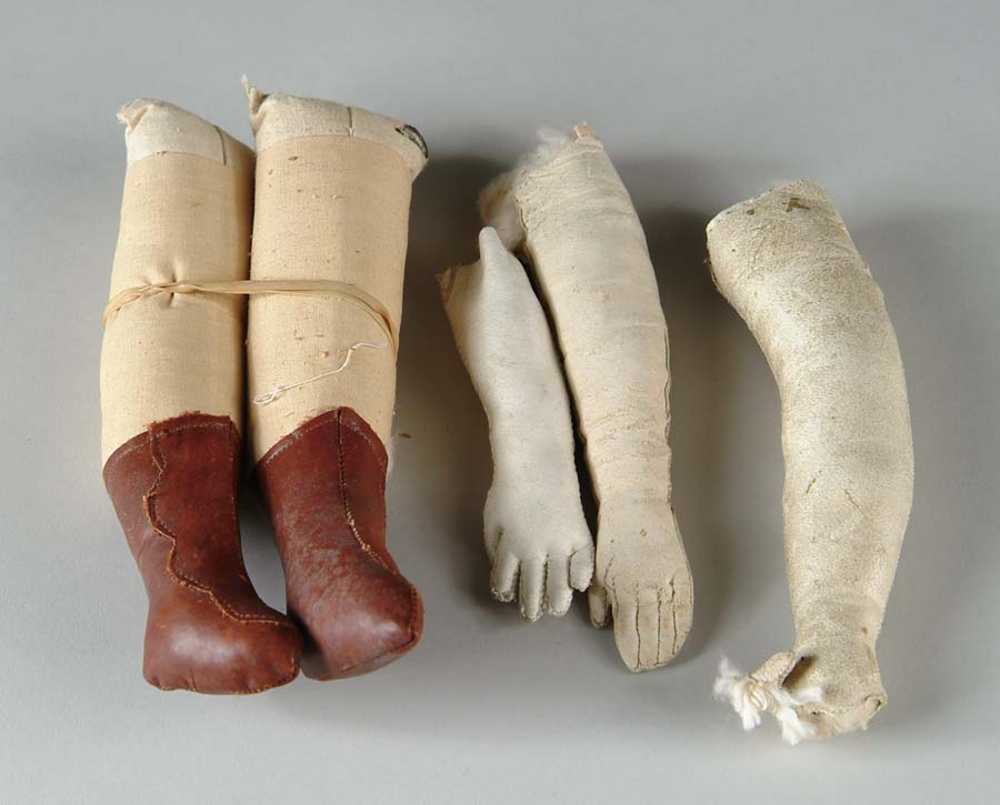 Appraisal: BOX LOT OF LEATHER DOLL ARMS FOR FASHION PAPIER MACHE