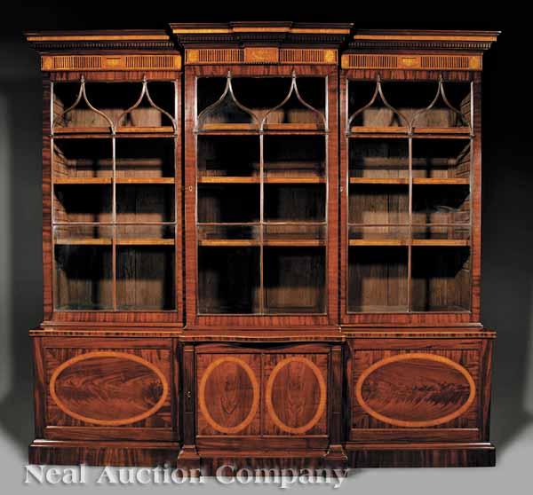 Appraisal: A Good George III Mahogany and Satinwood Breakfront Bookcase c