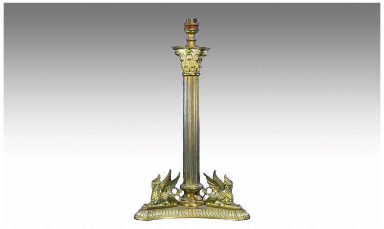 Appraisal: Brass Corinthian Column Table Lamp Raised On A Trefoil Base