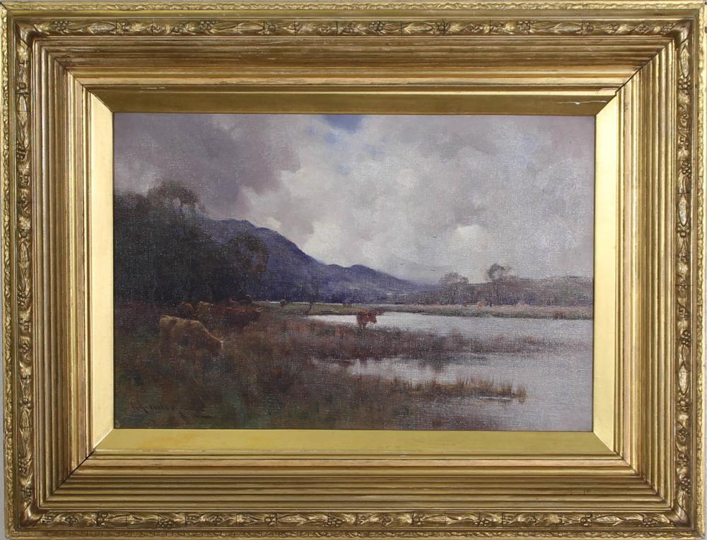 Appraisal: LANDSCAPE WITH SCOTTISH HIGHLAND CATTLE OIL ON CANVAS illegibly signed