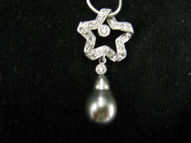 Appraisal: South Sea Black Pearl Diamond Pendant k white gold teardrop