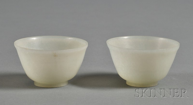 Appraisal: Pair of Jade Cups highly translucent pale green stone dia