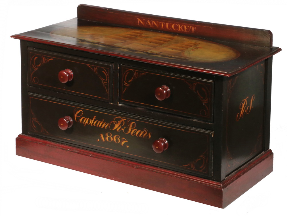 Appraisal: CUSTOM PAINTED NAUTICAL THEMED LOW CHEST Contemporary Two Over One