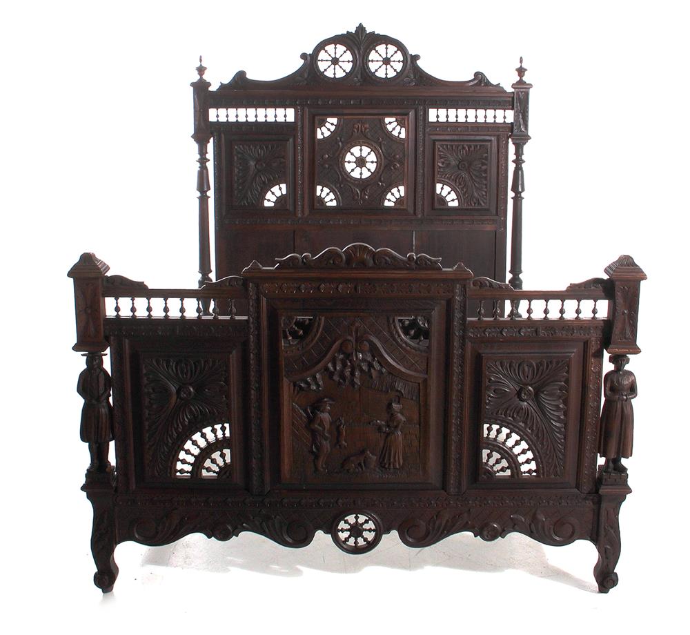 Appraisal: French Breton carved walnut bed Quimper late th century carved