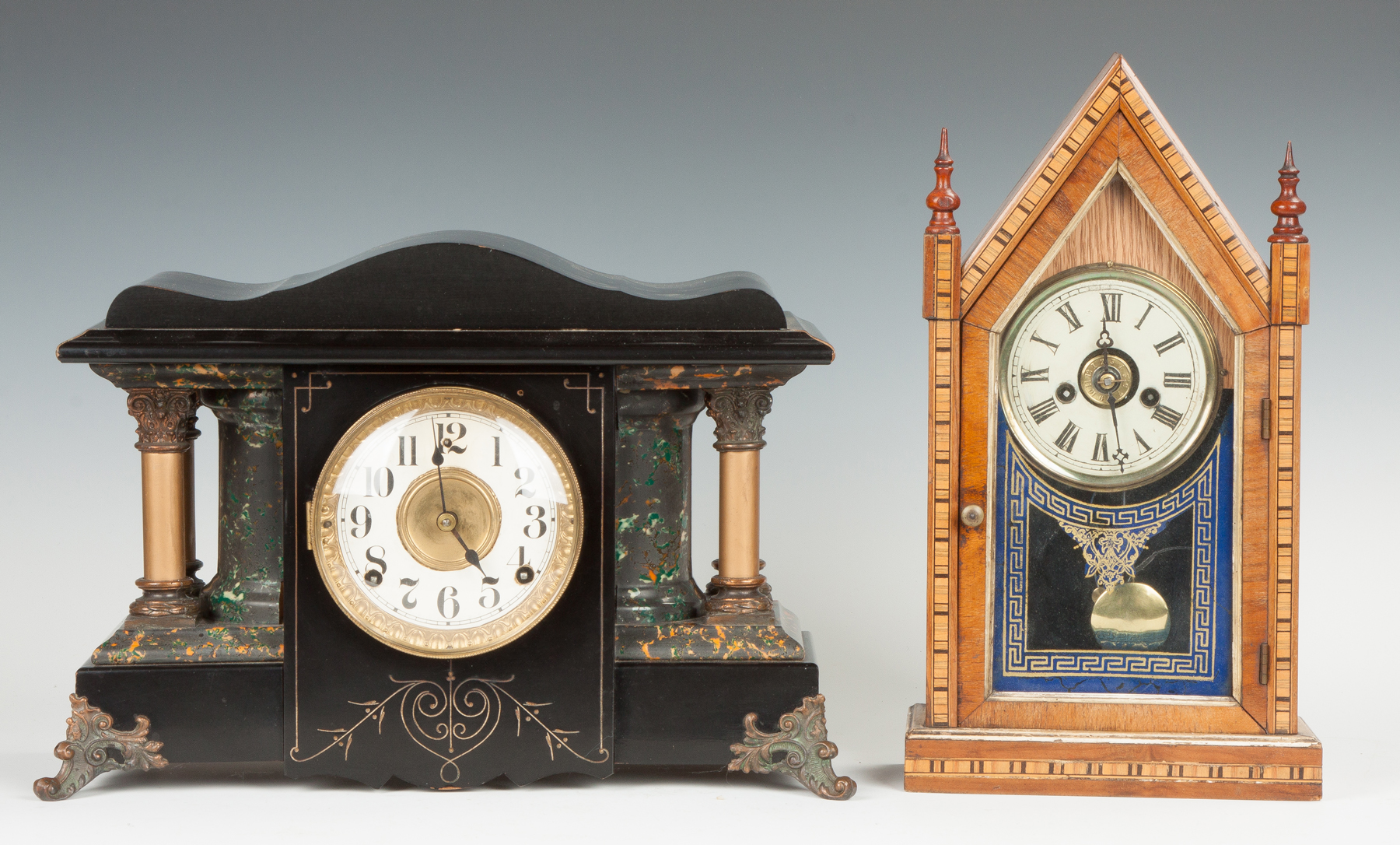 Appraisal: Seth Thomas Black Mantle Clock With columns ebonized finish day