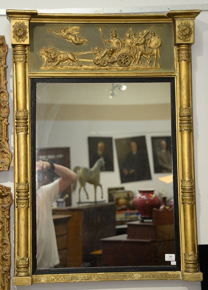 Appraisal: French Trumeau Mirror gilt and gesso polychrome top panel having