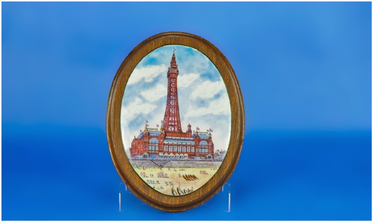 Appraisal: Painted Enamelled Wall Plaque Showing Blackpool Tower And The Promenade