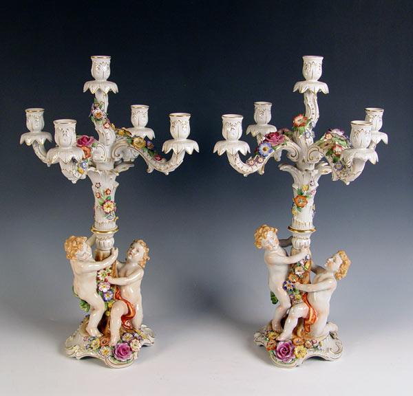 Appraisal: VON SCHIERHOLZ CANDELABRA WITH CHERUBS Five lights upper section detaches