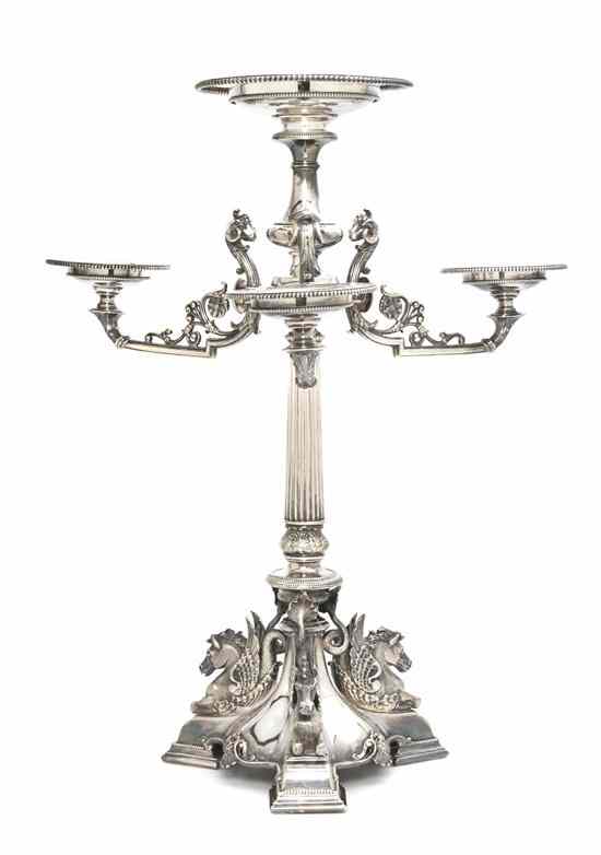 Appraisal: An English Silverplate Epergne having three extended arms issuing from